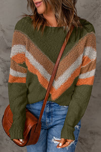Contrast Round Neck Dropped Shoulder Sweater - Pahabu - Women's Clothing & Shop