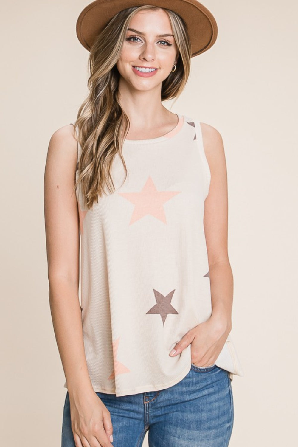 BOMBOM Star Print Round Neck Tank