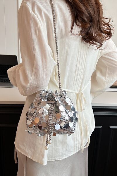 Drawstring Sequin Crossbody Bag - Pahabu - Women's Clothing & Shop