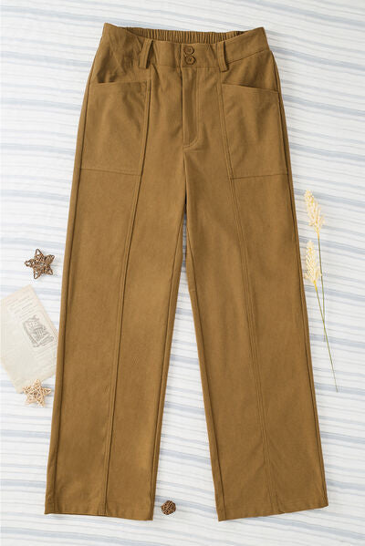 Half Elastic Waist Straight Pants - Pahabu - Women's Clothing & Shop