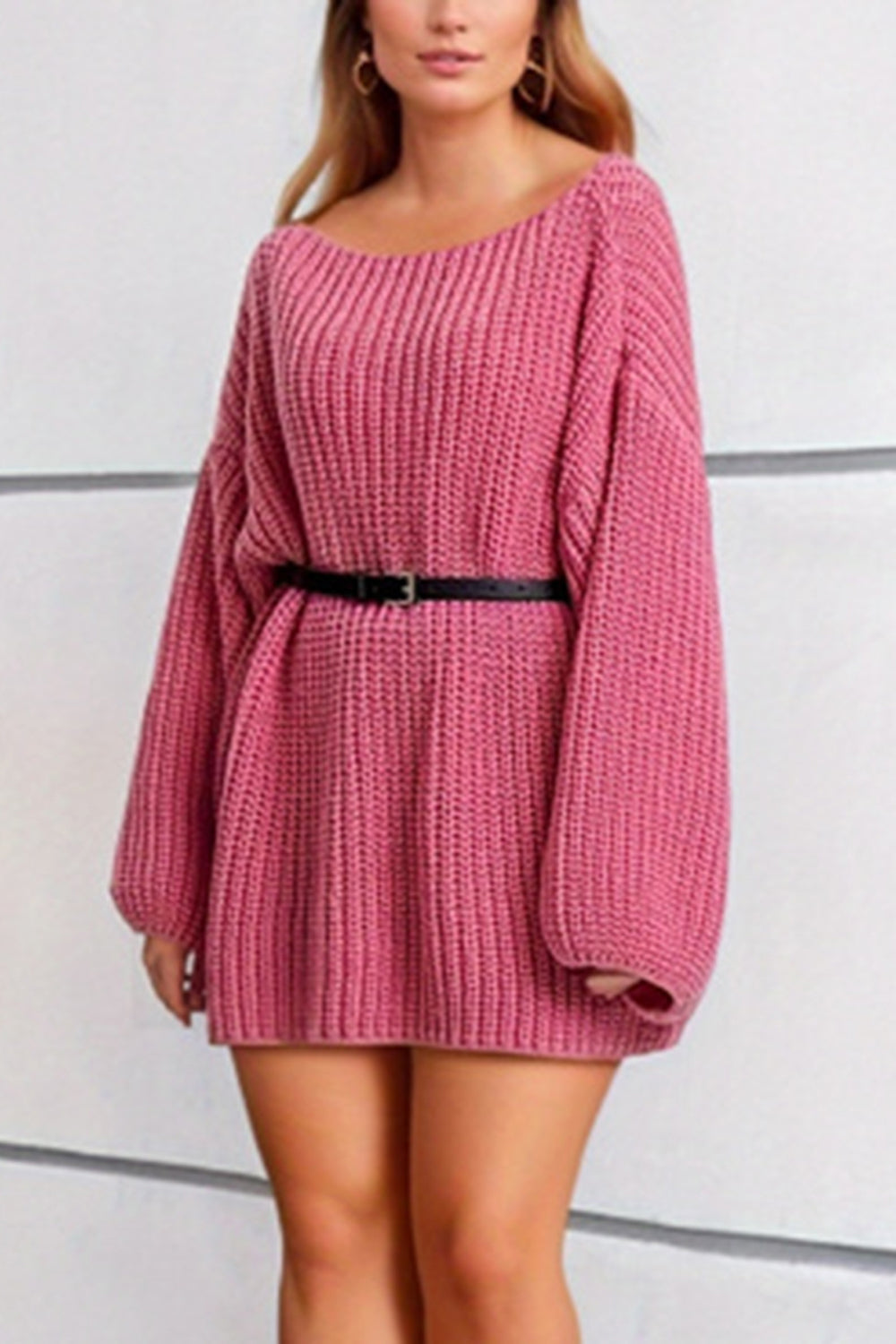 Boat Neck Dropped Shoulder Mini Sweater Dress - Pahabu - Women's Clothing & Shop