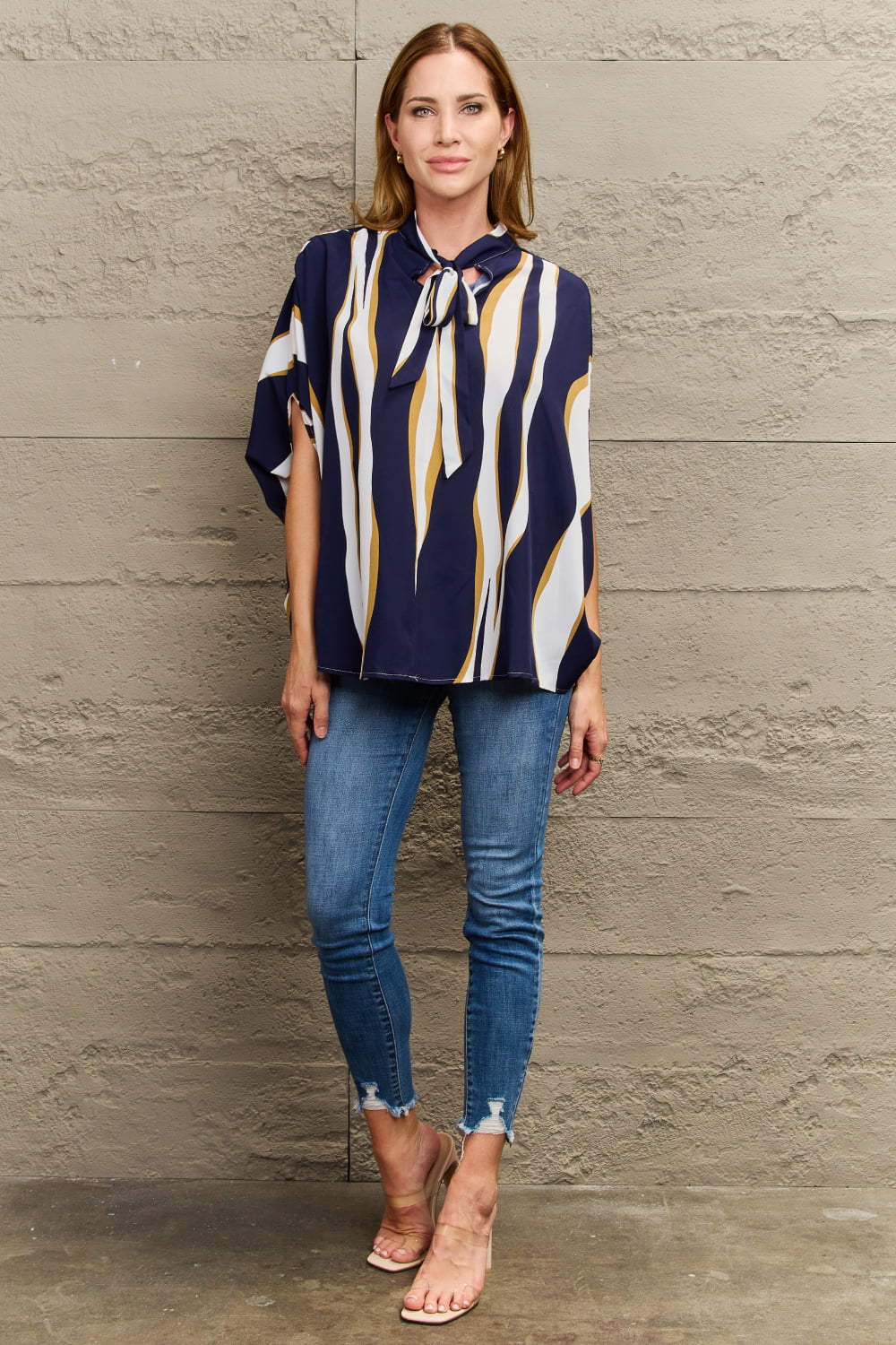 Perfee Tie Neck Printed Slit Sleeve Blouse - Pahabu - Women's Clothing & Shop