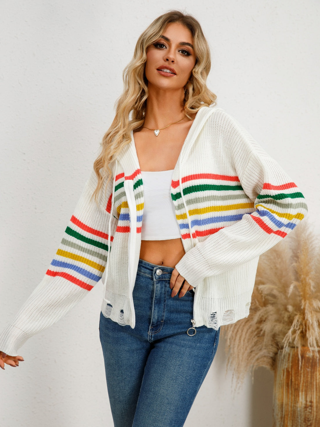 Drawstring Striped Dropped Shoulder Hooded Cardigan - Pahabu - Women's Clothing & Shop