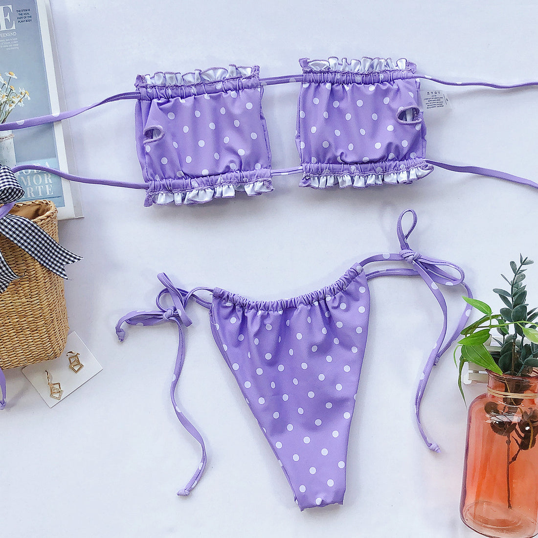 Frill Trim Ruched Bikini Set - Pahabu - Women's Clothing & Shop
