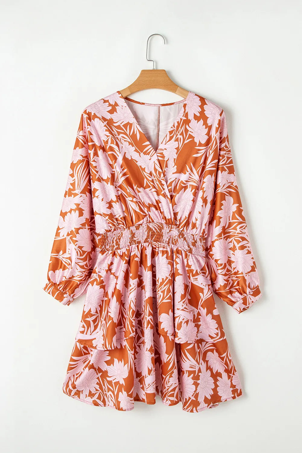 Smocked Printed Long Sleeve Mini Dress - Pahabu - Women's Clothing & Shop