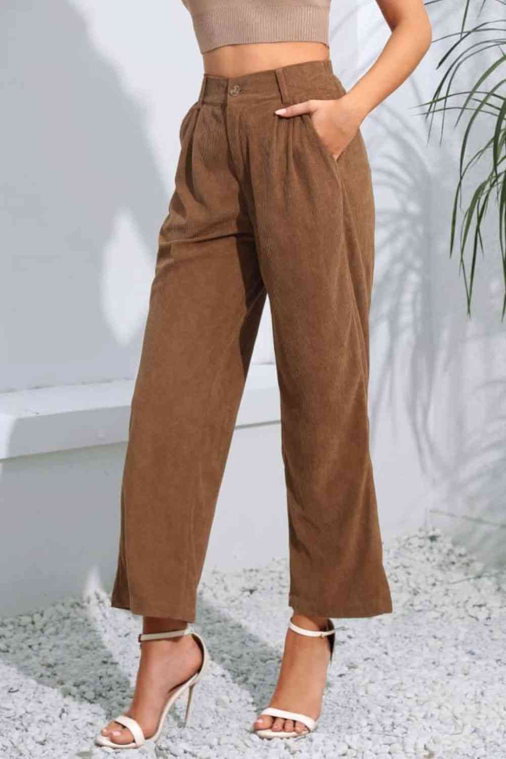 Buttoned Straight Hem Long Pants - Pahabu - Women's Clothing & Shop