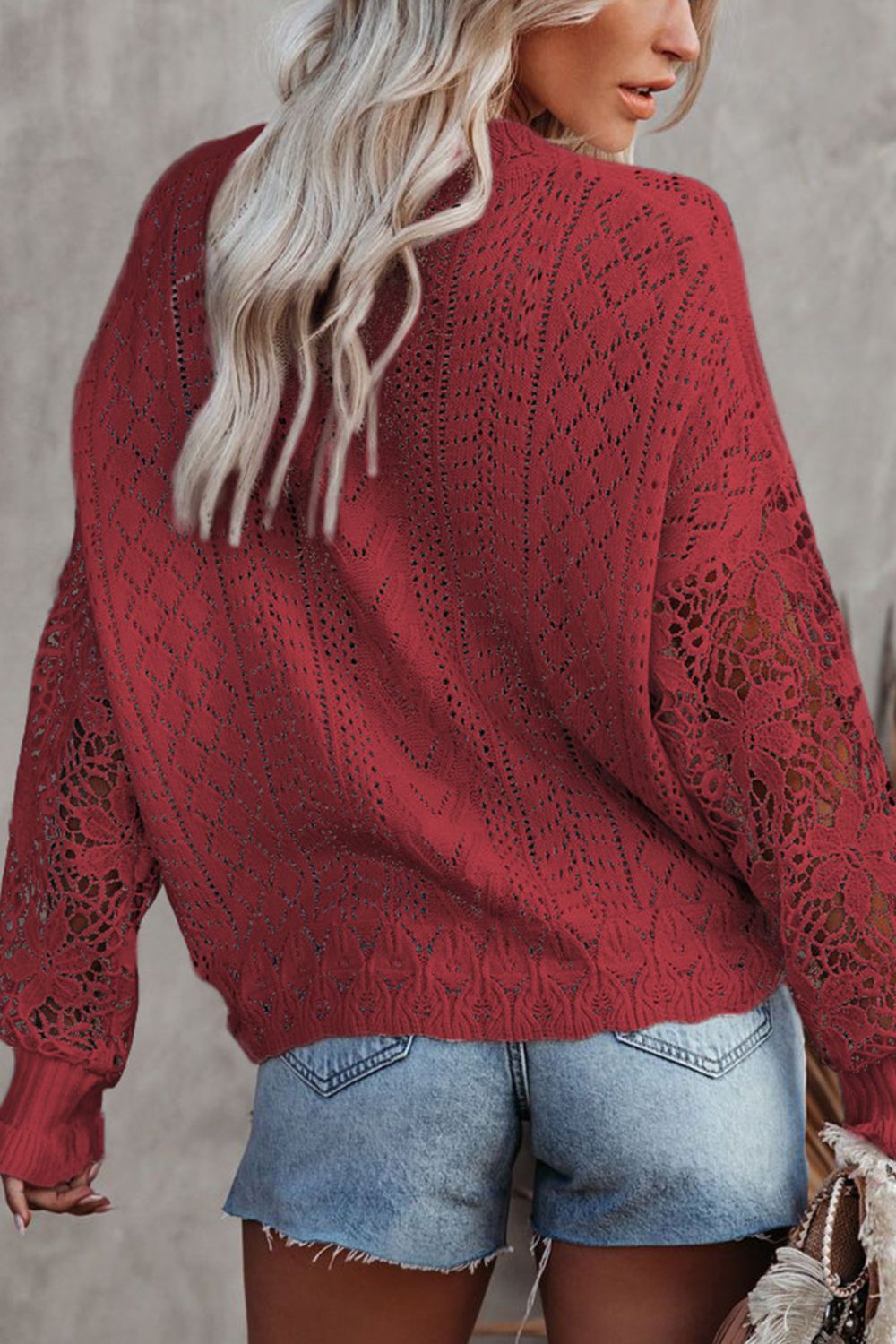 Openwork Round Neck Long Sleeve Sweater - Pahabu - Women's Clothing & Shop
