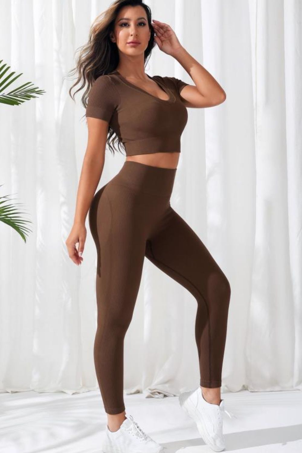 V-Neck Crop Top and High Waistband Long Active Pants - Pahabu - Women's Clothing & Shop