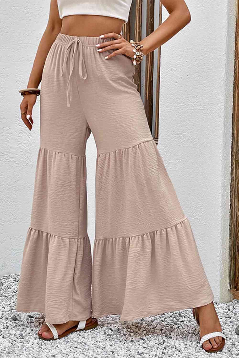 Perfee Drawstring Waist Tiered Flare Culottes - Pahabu - Women's Clothing & Shop