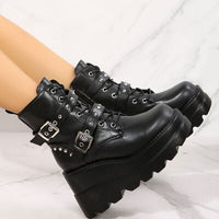 PU Leather Wedge Boots with Side Zip - Pahabu - Women's Clothing & Shop