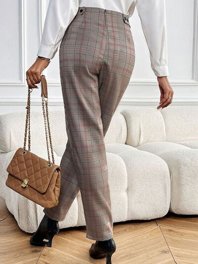 Perfee Plaid Straight Pants with Pockets - Pahabu - Women's Clothing & Shop
