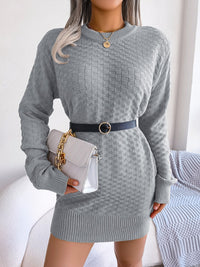 Round Neck Long Sleeve Mini Sweater Dress - Pahabu - Women's Clothing & Shop