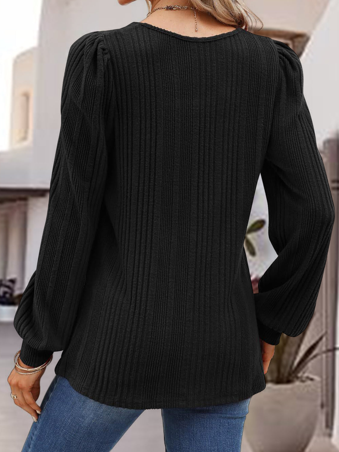 Square Neck Long Sleeve Top - Pahabu - Women's Clothing & Shop