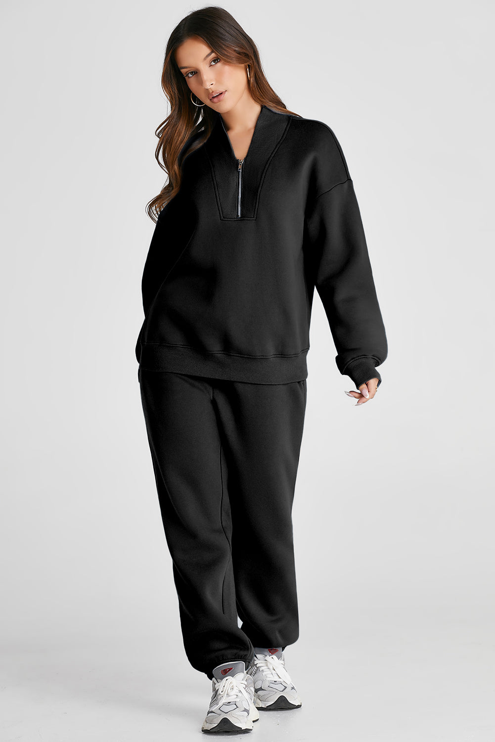 Quarter Zip Long Sleeve Top and Pants Set - Pahabu - Women's Clothing & Shop