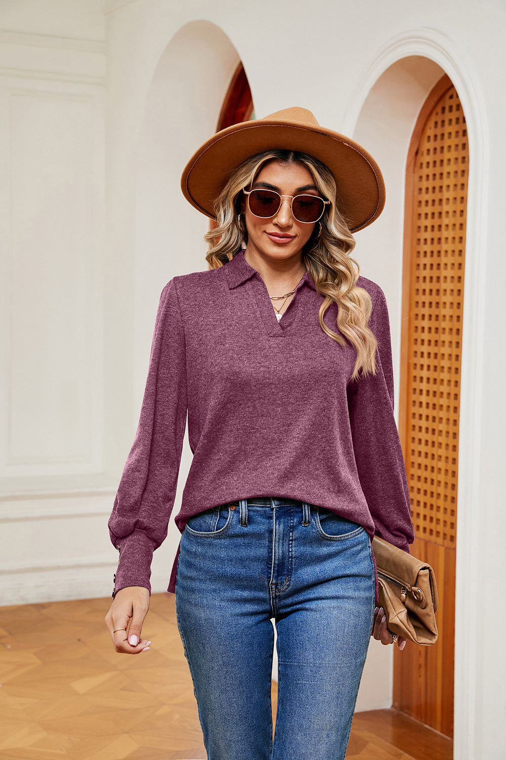Johnny Collar Long Sleeve Top - Pahabu - Women's Clothing & Shop