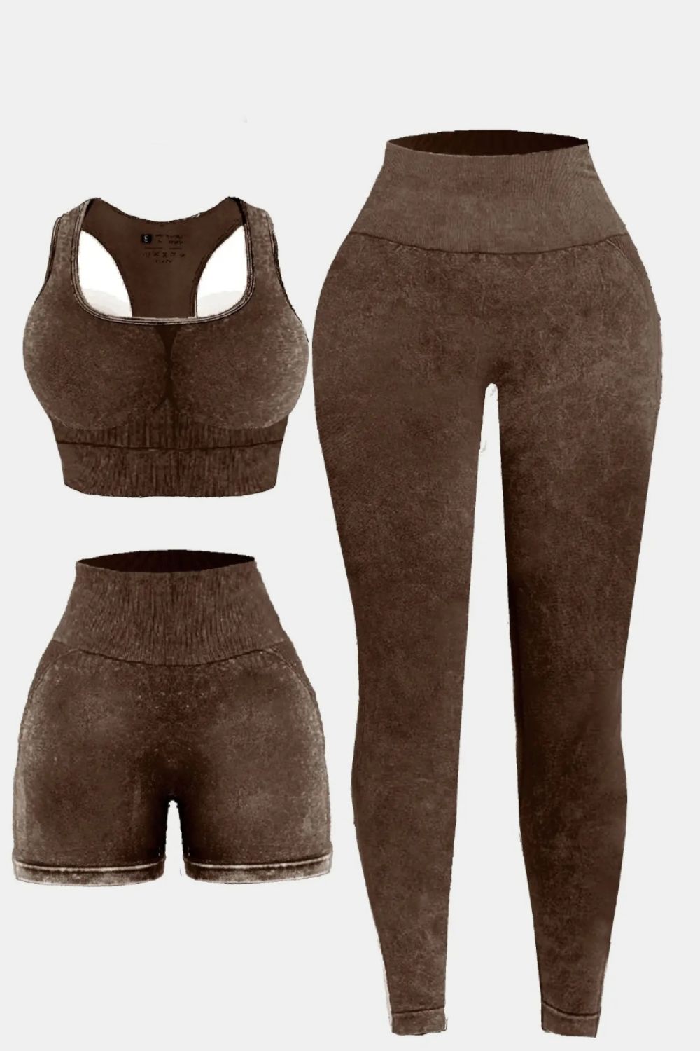 3 Piece Washed Square Neck Wide Strap Active Set - Pahabu - Women's Clothing & Shop