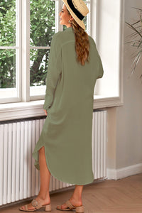 Button Up Long Sleeve Shirt Dress - Pahabu - Women's Clothing & Shop