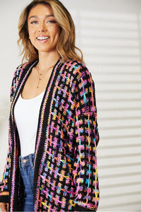 Angel Wings Full Size Multicolored Open Front Fringe Hem Cardigan