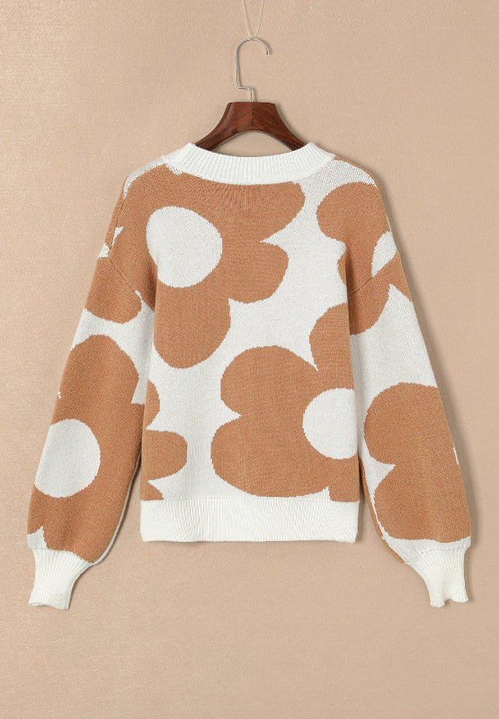 Contrast Flower Mock Neck Long Sleeve Sweater - Pahabu - Women's Clothing & Shop