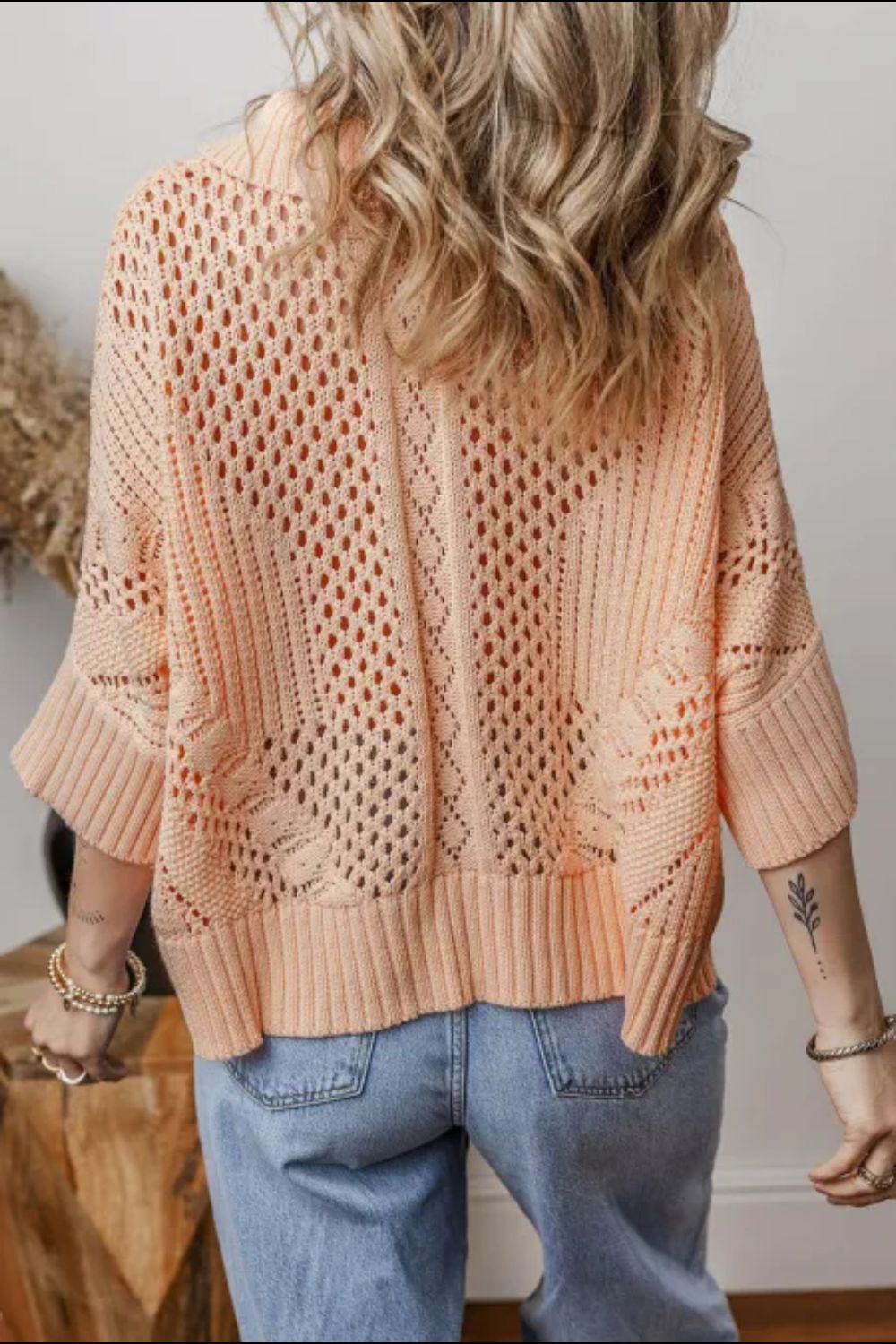 Cutout Collared Neck Three-Quarter Sleeve Sweater - Pahabu - Women's Clothing & Shop