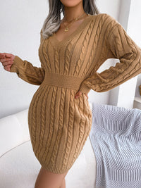Cable-Knit V-Neck Mini Sweater Dress - Pahabu - Women's Clothing & Shop