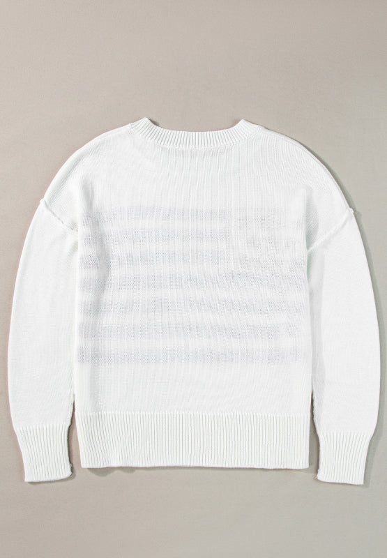 US Flag Side Slit Drop Shoulder Sweater - Pahabu - Women's Clothing & Shop