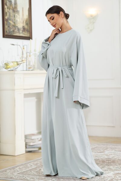 Round Neck Kimono Sleeve Tie Waist Dress - Pahabu - Women's Clothing & Shop