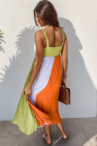 Color Block Square Neck Midi Dress - Pahabu - Women's Clothing & Shop