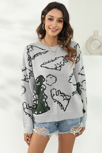 Dinosaur Print Pullover Sweater - Pahabu - Women's Clothing & Shop