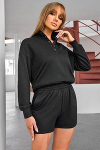 Half Button Sweatshirt and Shorts Active Set - Pahabu - Women's Clothing & Shop