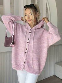 Drawstring Button Down Hooded Cardigan - Pahabu - Women's Clothing & Shop