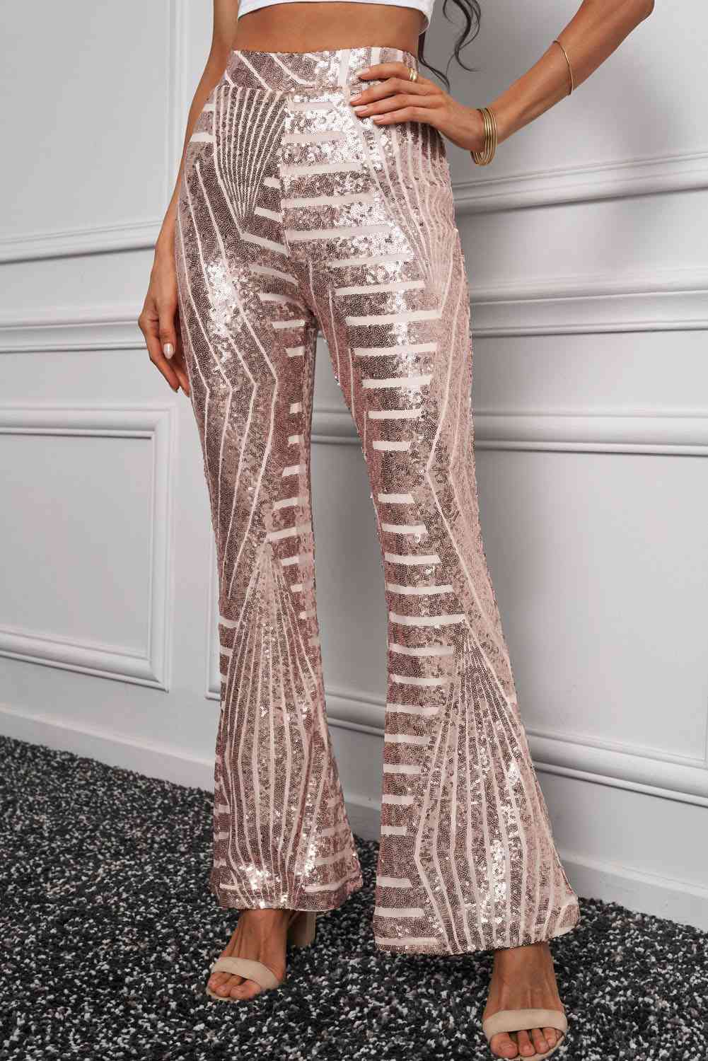 Sequin High Waist Flared Pants - Pahabu - Women's Clothing & Shop