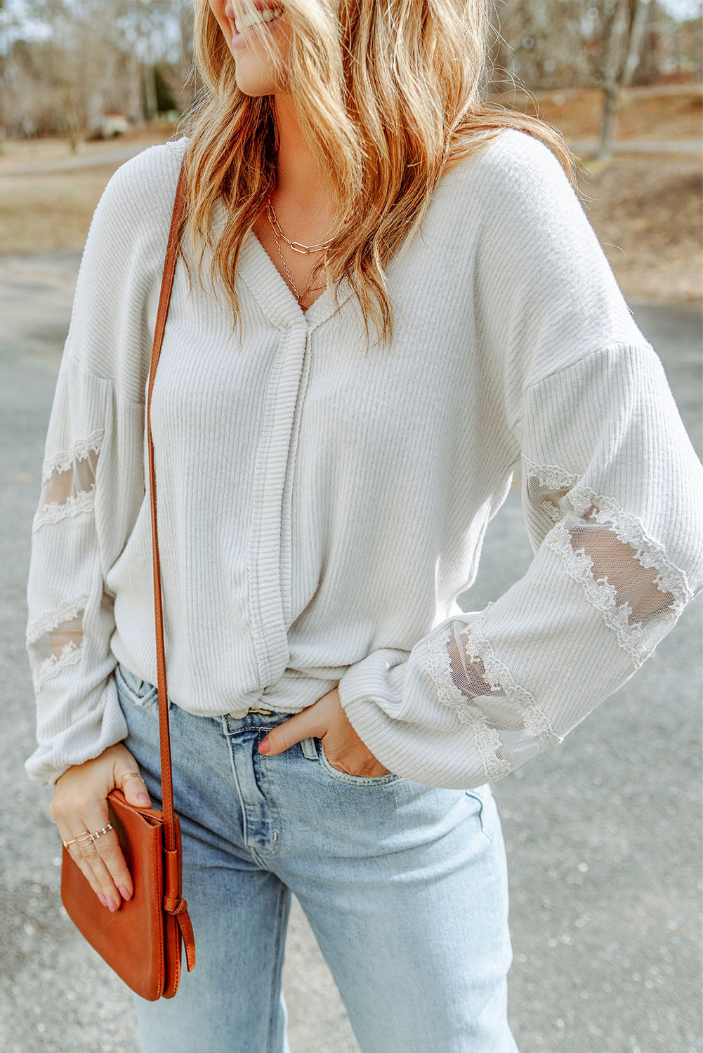 V-Neck Dropped Shoulder Blouse - Pahabu - Women's Clothing & Shop