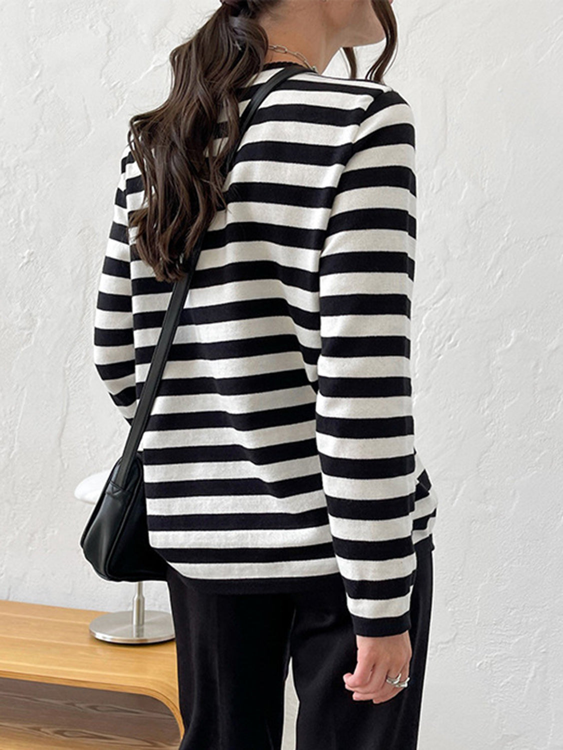 Striped Round Neck Long Sleeve Sweater - Pahabu - Women's Clothing & Shop