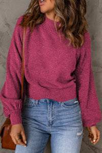 Ribbed Trim Balloon Sleeve Sweater - Pahabu - Women's Clothing & Shop