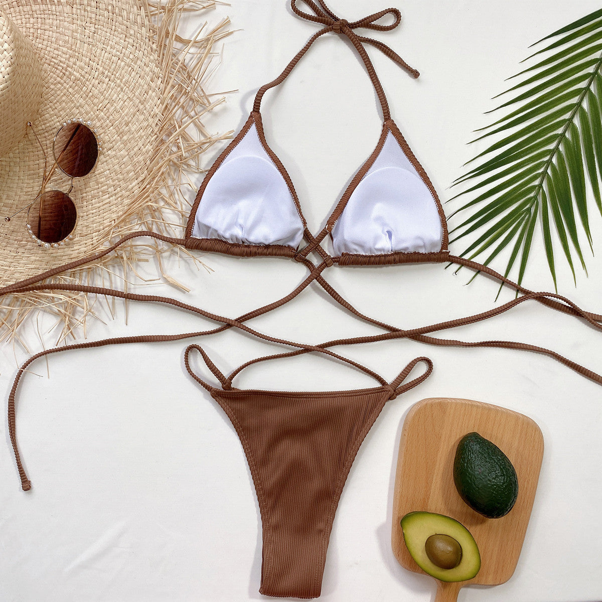 Halter Neck Crisscross Ribbed Bikini Set - Pahabu - Women's Clothing & Shop