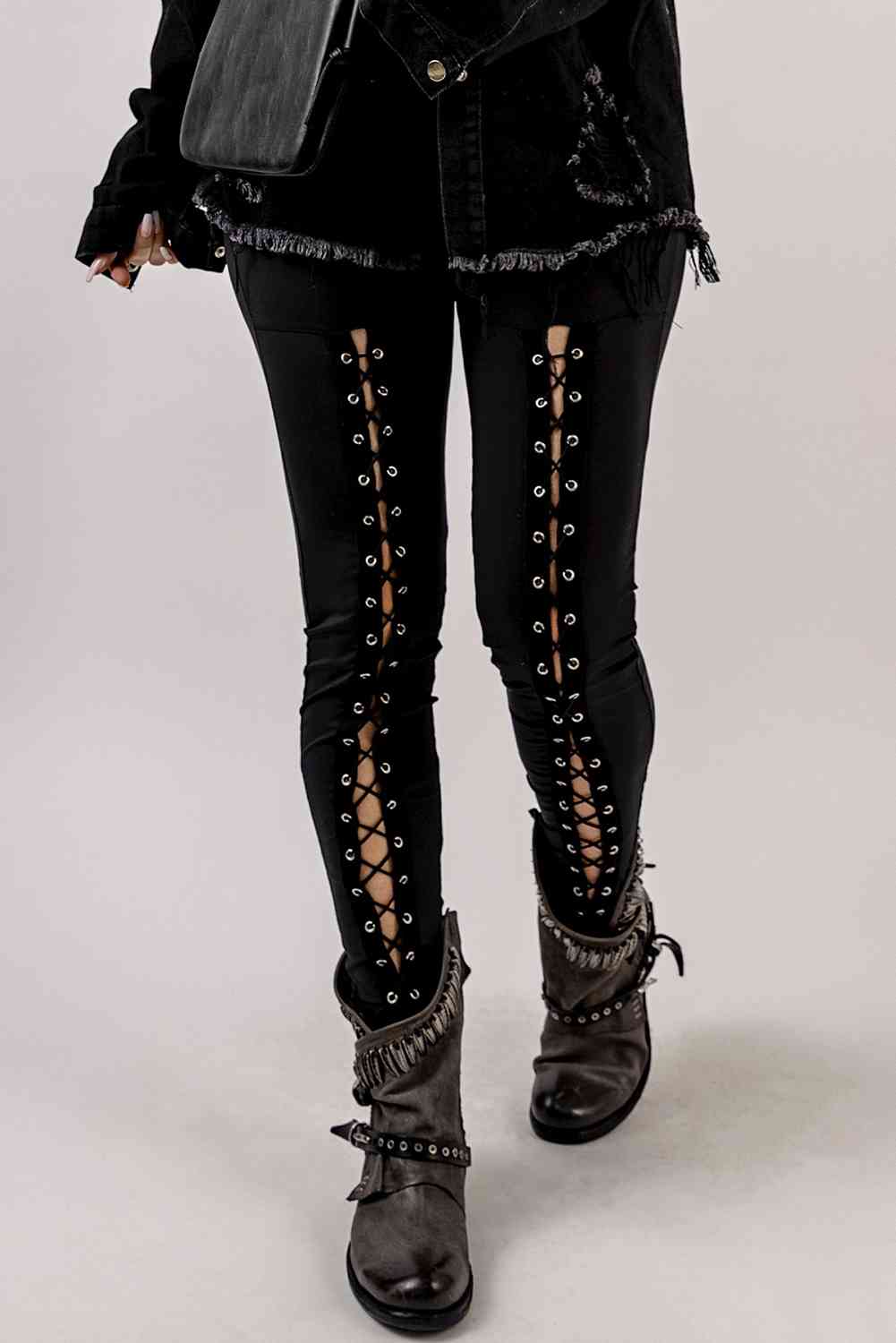 Grommet Lace Up Leggings - Pahabu - Women's Clothing & Shop