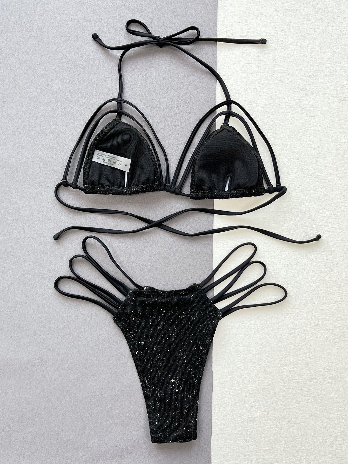 Glitter Halter Neck Strappy Two-Piece Bikini Set - Pahabu - Women's Clothing & Shop