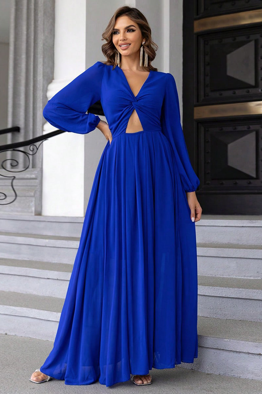 Twist Front Cutout Long Sleeve Dress - Pahabu - Women's Clothing & Shop