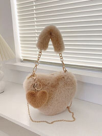 Heart Shape Faux Fur Handbag - Pahabu - Women's Clothing & Shop