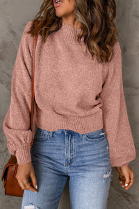 Ribbed Trim Balloon Sleeve Sweater - Pahabu - Women's Clothing & Shop