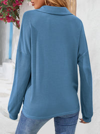 Half Button Collared Neck Long Sleeve Top - Pahabu - Women's Clothing & Shop