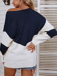 Color Block V-Neck Sweater - Pahabu - Women's Clothing & Shop