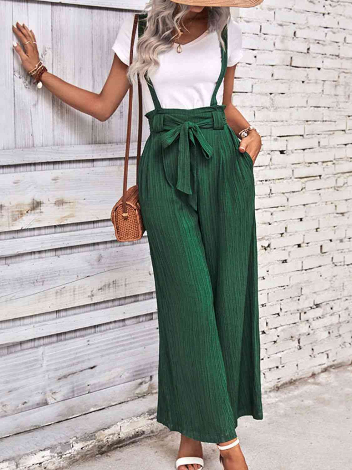Perfee Tie Belt Wide Leg Overalls - Pahabu - Women's Clothing & Shop