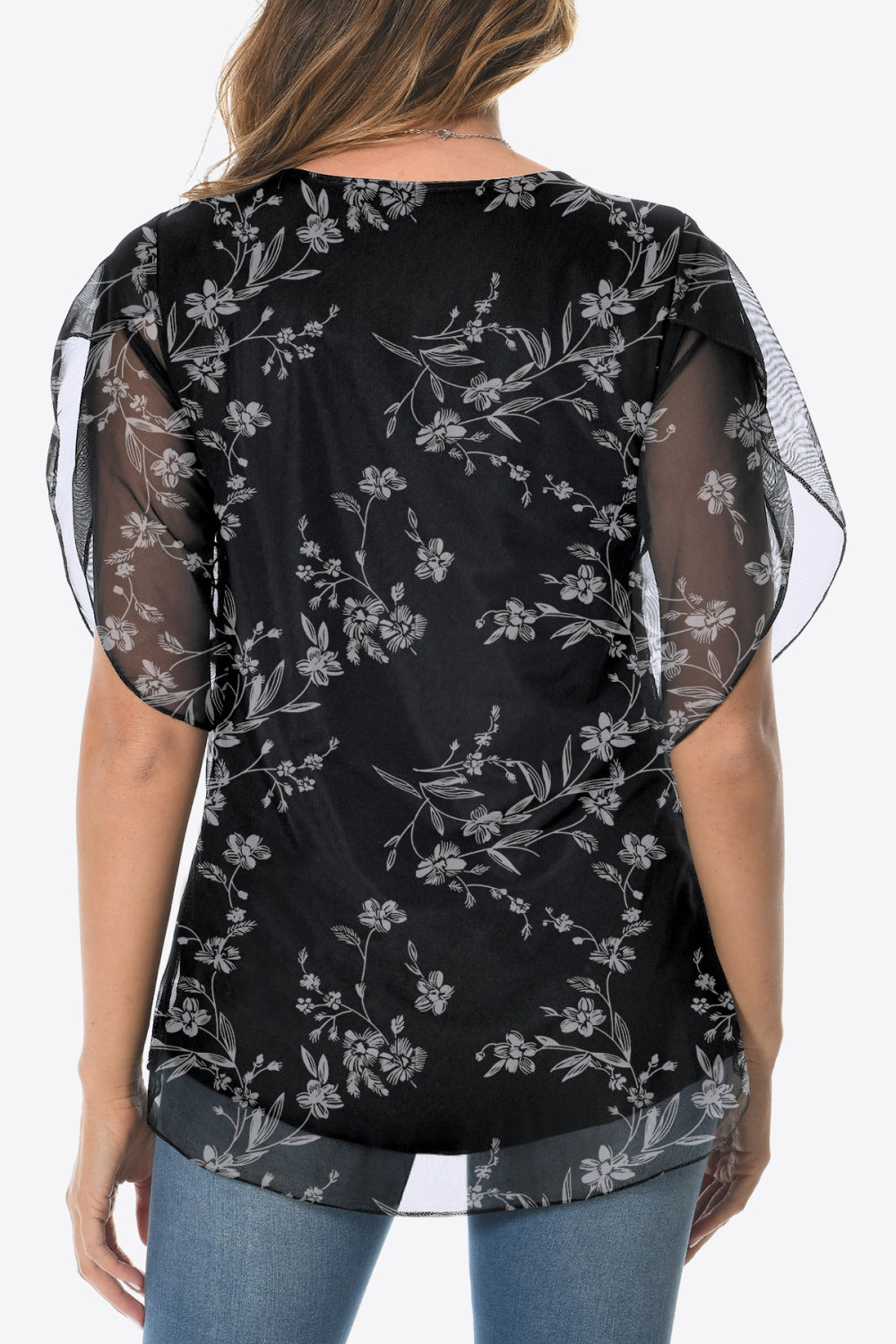 Printed Round Neck Curved Hem Blouse - Pahabu - Women's Clothing & Shop