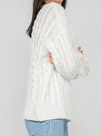 Openwork Round Sleeve Cable-Knit Sweater - Pahabu - Women's Clothing & Shop