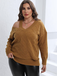 Plus Size Cutout V-Neck Sweater - Pahabu - Women's Clothing & Shop