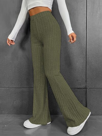 Ribbed High Waist Bootcut Pants - Pahabu - Women's Clothing & Shop