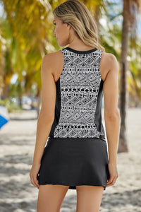 Geometric Print Color Block Swim Top and Skirt Set - Pahabu - Women's Clothing & Shop