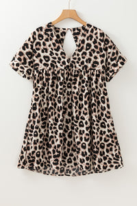 Cutout Back Leopard V-Neck Short Sleeve Mini Dress - Pahabu - Women's Clothing & Shop